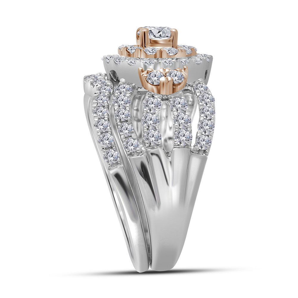 Picture of Gold N Diamonds 113995 1.5 CTW 14K White & Rose 2-Tone Gold Womens Round Diamond Halo Bridal Wedding Engagement Ring Band Set - Size 7