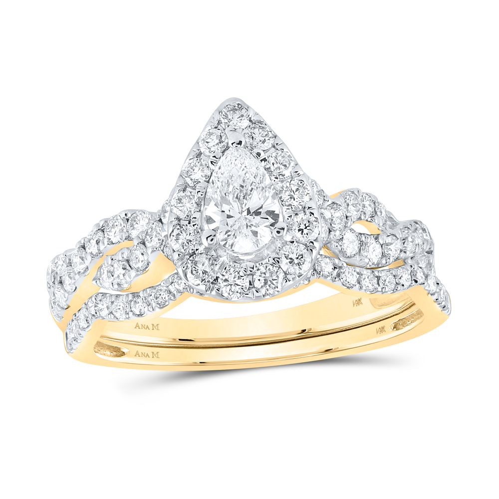 Picture of Gold N Diamonds 117724 1 CTW 14K Yellow Gold Womens Pear Diamond Bridal Wedding Engagement Ring Band Set - Certified - Size 7