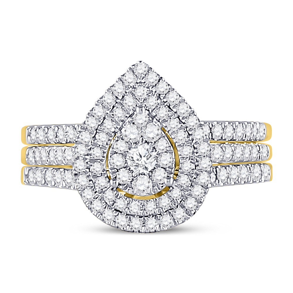 Picture of Gold N Diamonds 130178 0.75 CTW 14K Yellow Gold Womens Round Diamond Teardrop Cluster Bridal Wedding Engagement Ring Band Set - Size 7