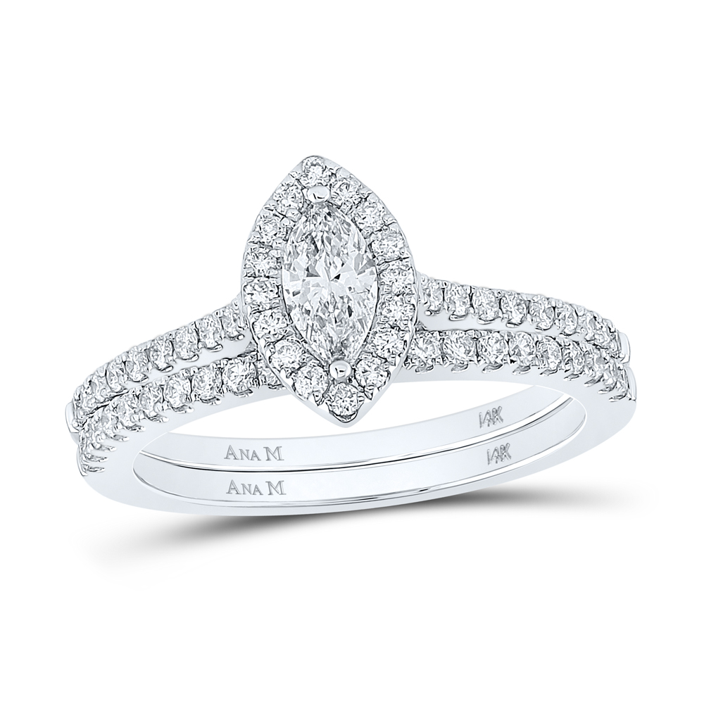 Picture of Gold N Diamonds 165480 0.87 CTW 14K Two-Tone Gold Diamond ANA M 0.33 CTW CMQ Single Halo Bridal Ring Set - Size 7