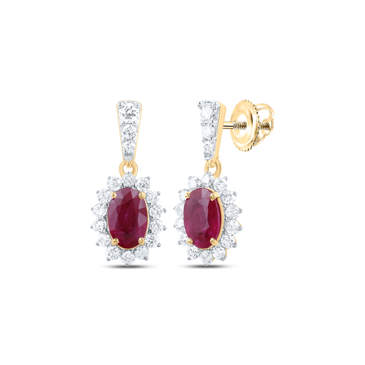 Picture of Gold N Diamonds 172114 0.5 CTW 10K Yellow Gold Diamond NK 6 x 4 mm Ruby Oval Natural Gem Dangling Earring