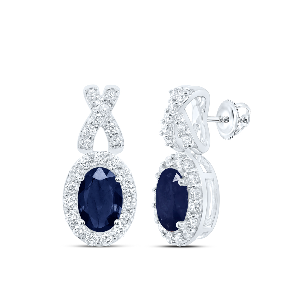 Picture of Gold N Diamonds 173355 0.37 CTW 14K White Gold Diamond ANA M 6 x 4 mm Oval Blue Sapphire Natural Gem Earring
