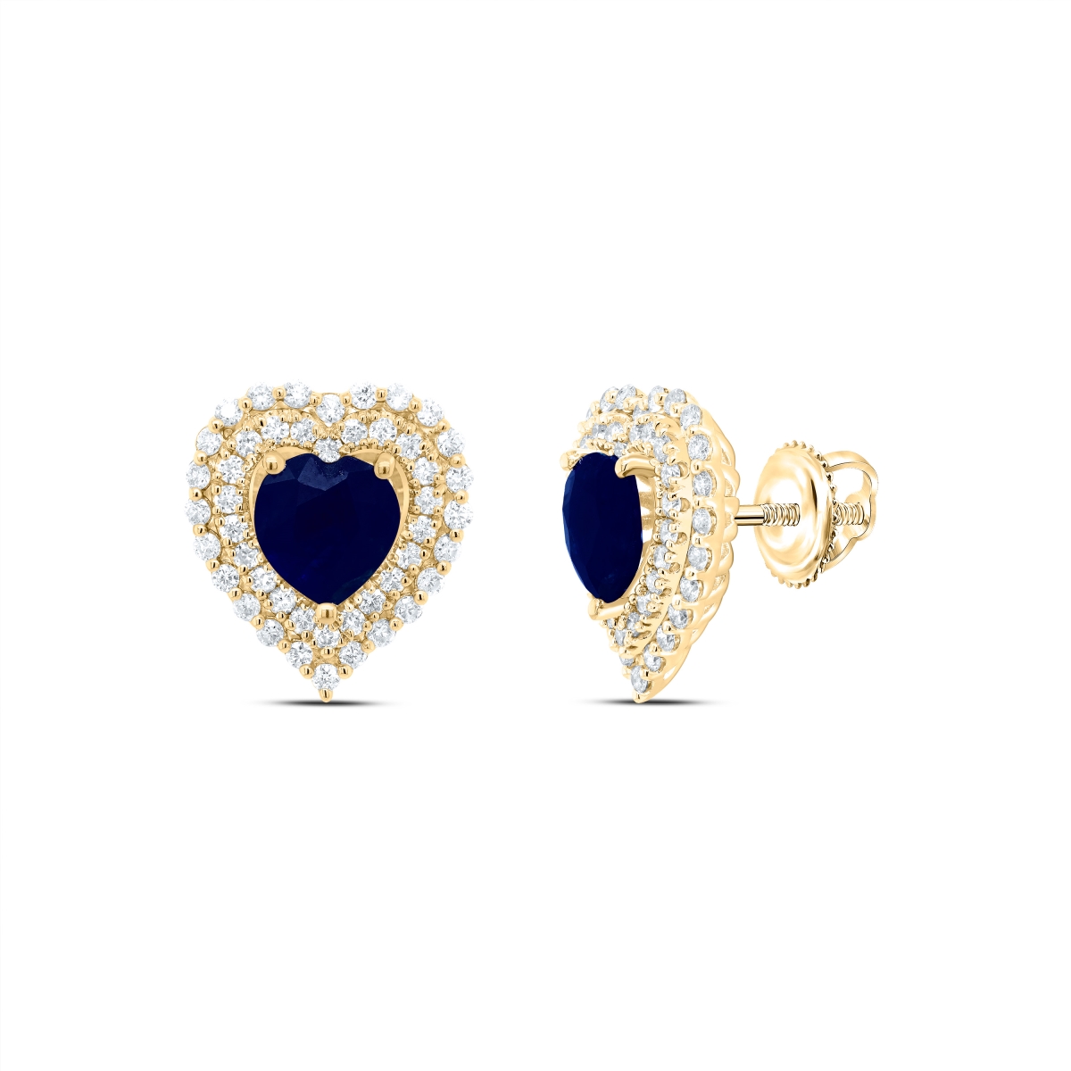 Picture of Gold N Diamonds 177793 0.62 CTW 14K Yellow Gold Diamond ANA M 6 x 6 mm Heart Blue Sapphire Natural Gem Earring