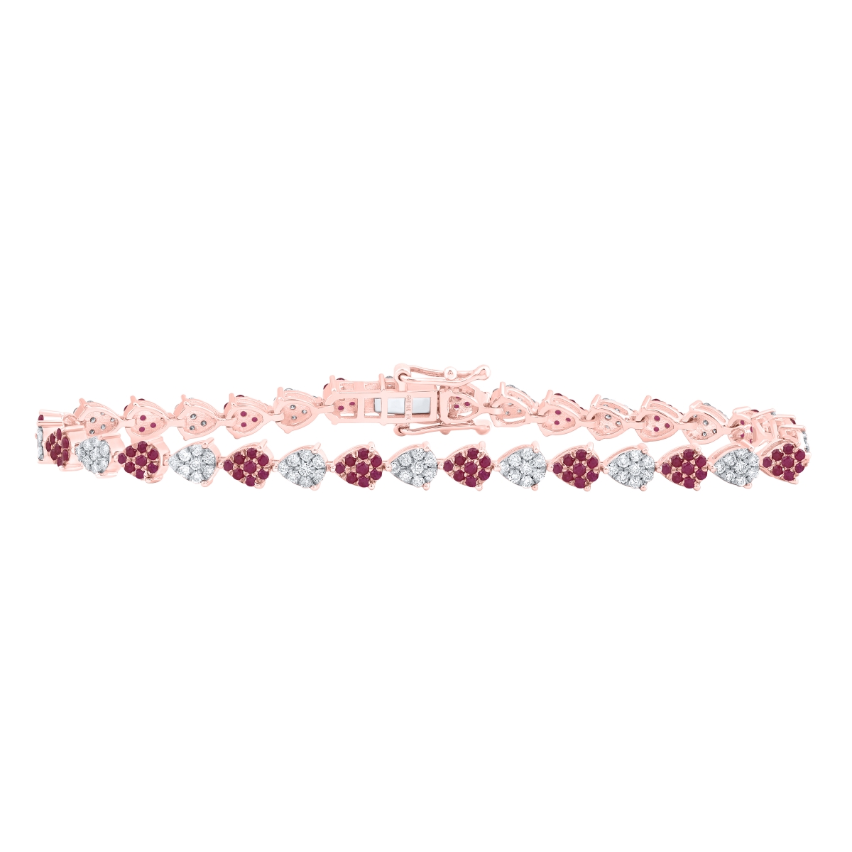 Picture of Gold N Diamonds 177470 7 in. 1 CTW 10K Rose Gold Diamond NK 1.2 CTW Round Ruby Natural Gem Pear Bracelet