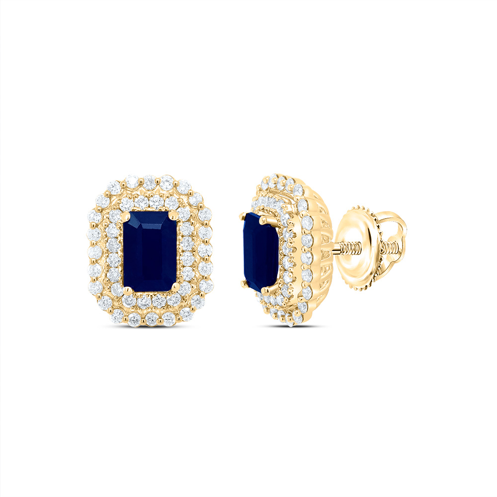Picture of Gold N Diamonds 177829 0.5 CTW 14K Yellow Gold Diamond ANA M 6 x 4 mm Emerald Blue Sapphire Natural Gem Earring