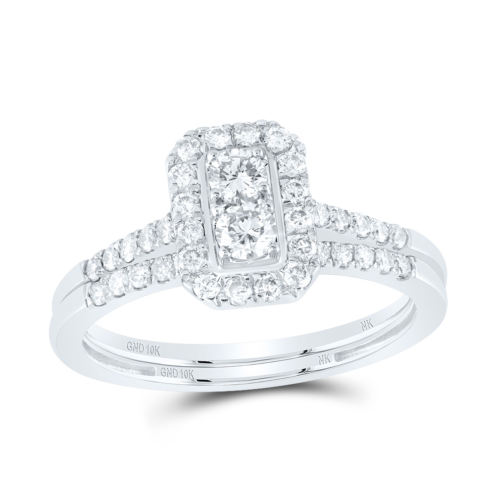 Picture of Gold N Diamonds 177633 0.62 CTW 10K White Gold Diamond NK Emerald Single Halo Bridal Ring Set