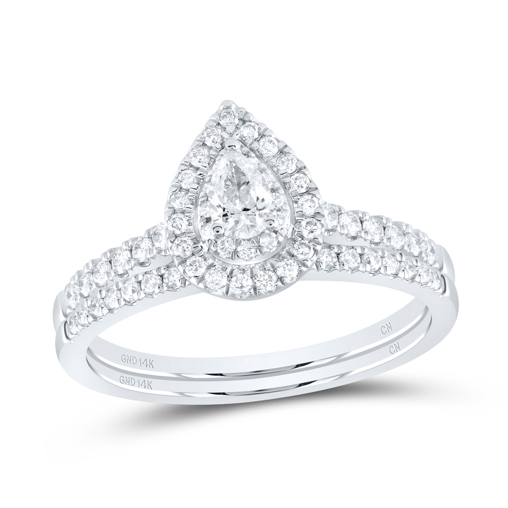 Picture of Gold N Diamonds 179121 0.5 CTW 14K White Gold Diamond CN Pear Double Halo Bridal Ring Set