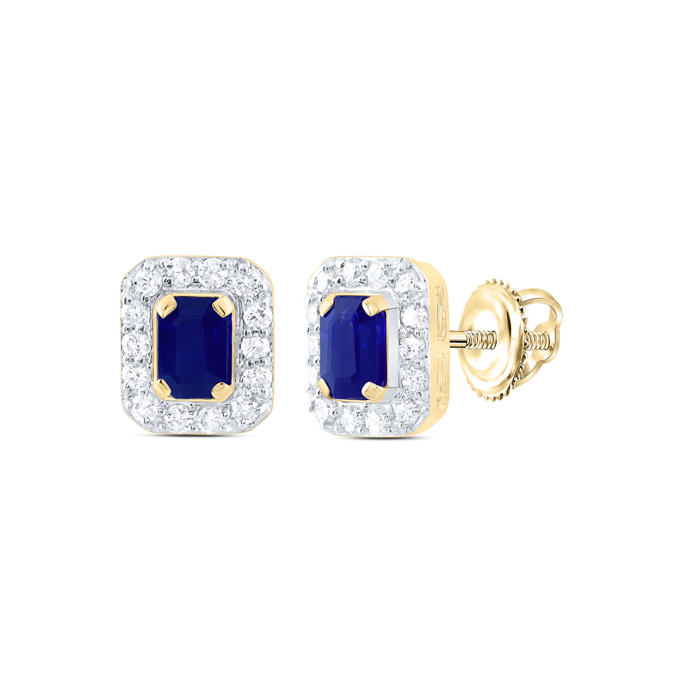 Picture of Gold N Diamonds 179965 0.2 CTW 14K Yellow Gold Diamond CN 4 x 3 mm Emerald Blue Sapphire Natural Gem Stud Earring