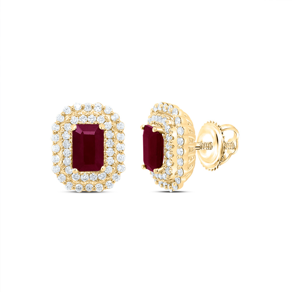 Picture of Gold N Diamonds 177819 0.5 CTW 14K Yellow Gold Diamond ANA M 6 x 4 mm Emerald Ruby Natural Gem Earring