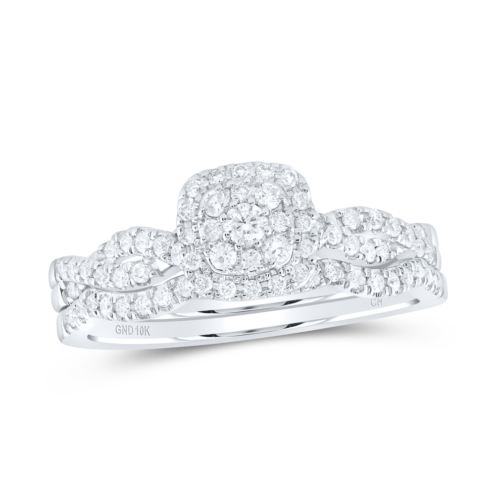Picture of Gold N Diamonds 179195 0.37 CTW 10K White Gold Diamond CN Cushion Single Halo Bridal Ring Set