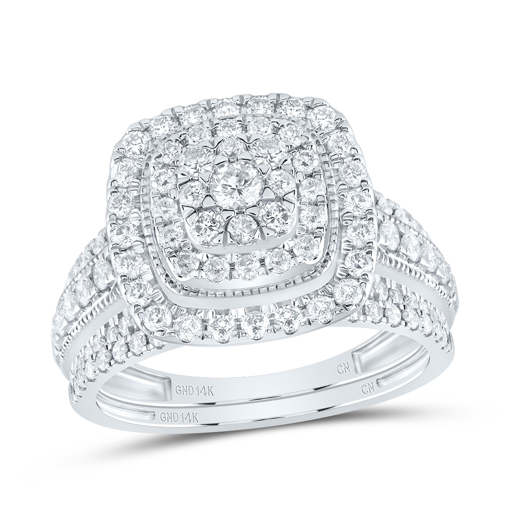 Picture of Gold N Diamonds 179331 1.2 CTW 14K White Gold Diamond CN Cushion Double Halo Bridal Ring Set