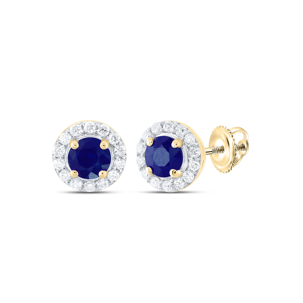 Picture of Gold N Diamonds 179929 0.16 CTW 14K Yellow Gold Diamond CN 4 mm Round Blue Sapphire Natural Gem Stud Earring