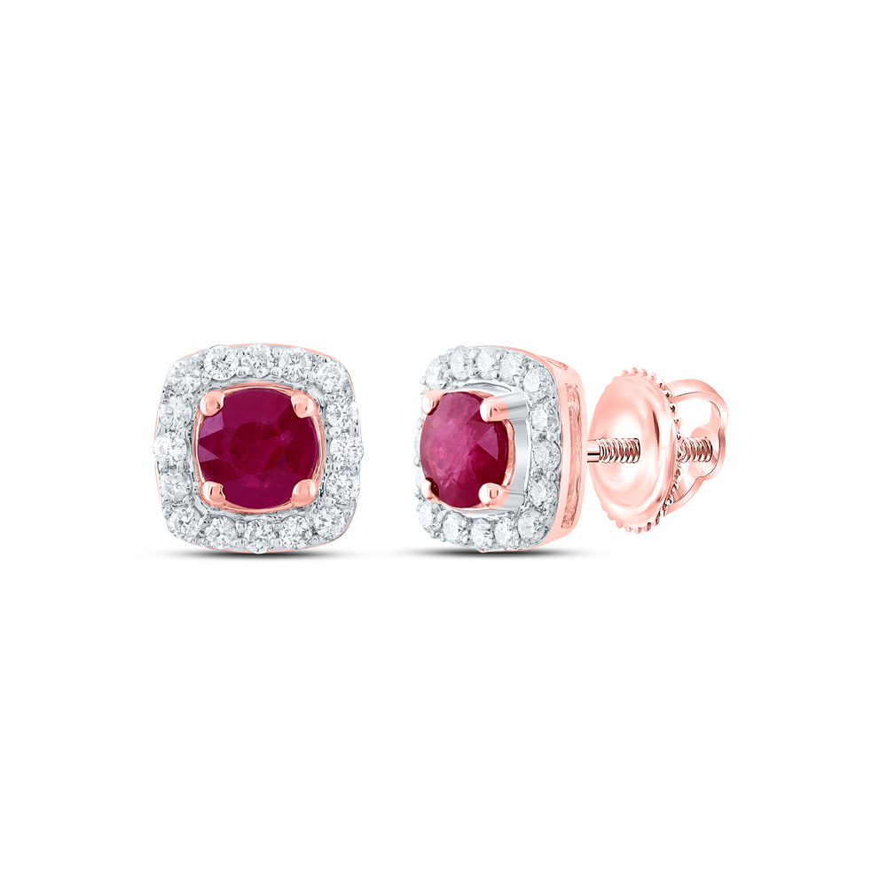 Picture of Gold N Diamonds 179962 0.2 CTW 14K Rose Gold Diamond CN 4 mm Round Ruby Natural Gem Stud Earring