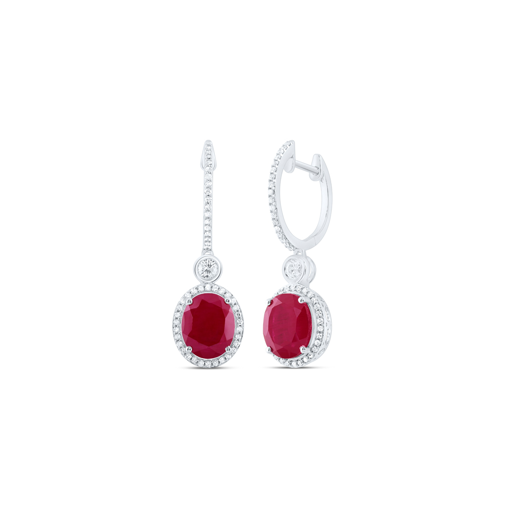 Picture of Gold N Diamonds 181845 0.62 CTW 10K White Gold Diamond P1 10 x 8 mm Oval Ruby Synthetic Dangling Earring