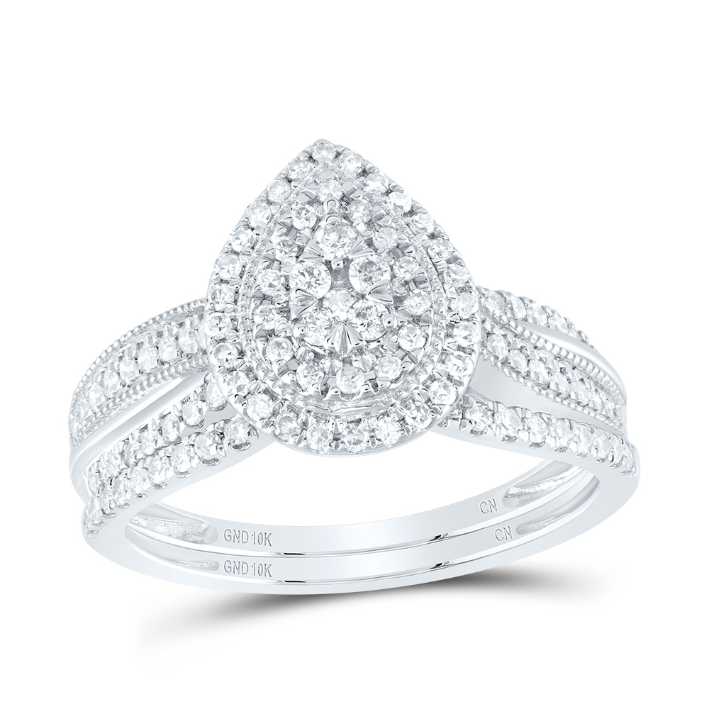 Picture of Gold N Diamonds 180136 0.5 CTW 10K White Gold Diamond CN Pear Double Halo Bridal Ring Set