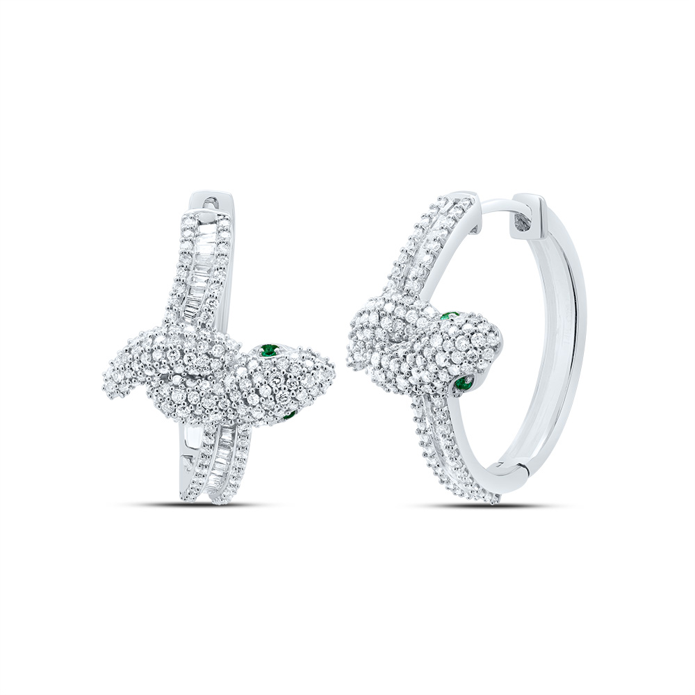 Picture of Gold N Diamonds 182329 1.37 CTW 14K White Gold Diamond CN 0.02 CTW Round Emerald Natural Gem Snake Hoop Earring
