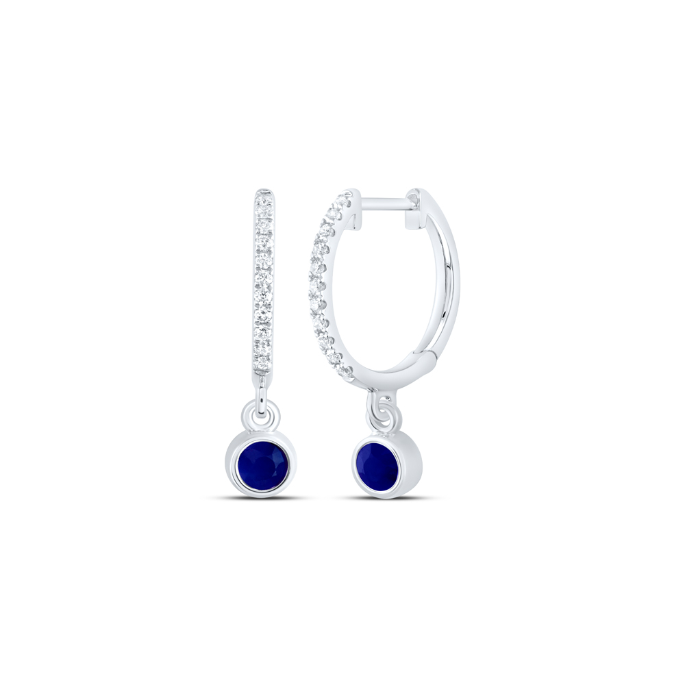 Picture of Gold N Diamonds 182861 0.1 CTW 14K White Gold Diamond ANA M 3.20 mm Round Blue Sapphire Natural Gem Dangling Earring