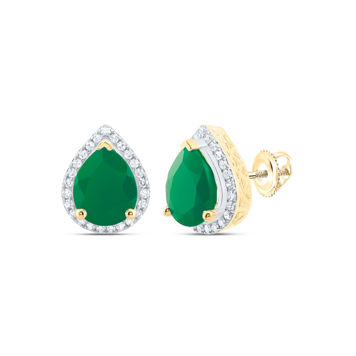 Picture of Gold N Diamonds 180227 0.37 CTW 10K Yellow Gold Diamond P1 10 x 8 mm Pear Emerald Synthetic Earring