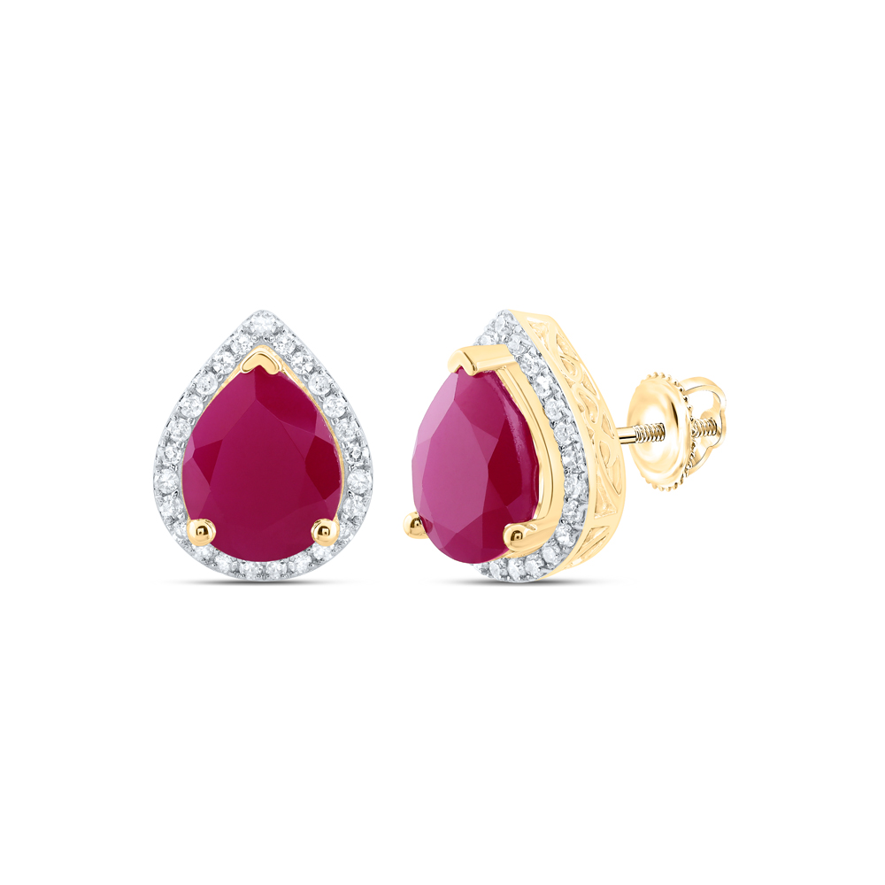 Picture of Gold N Diamonds 180228 0.37 CTW 10K Yellow Gold Diamond P1 10 x 8 mm Pear Ruby Synthetic Earring