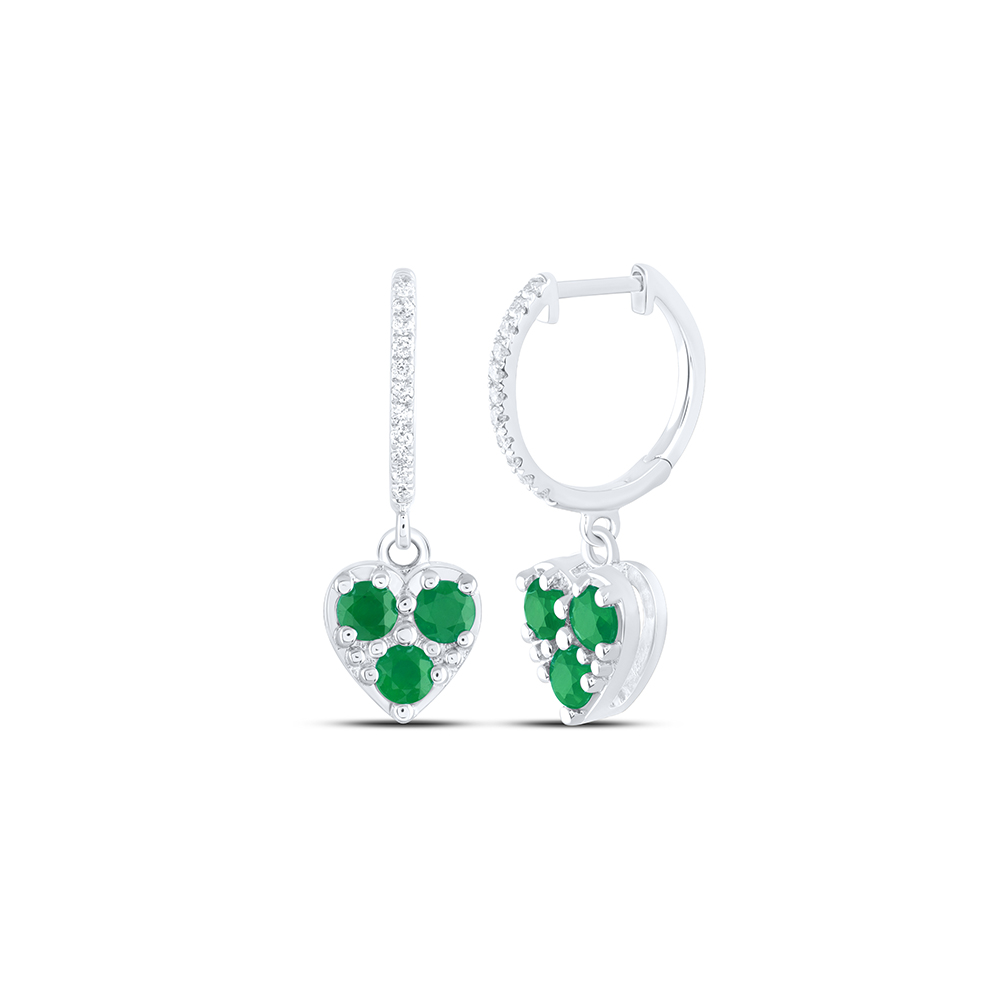 Picture of Gold N Diamonds 183523 0.1 CTW 14K White Gold Diamond ANA M 0.62 CTW Round Emerald Natural Gem Heart Dangling Earring