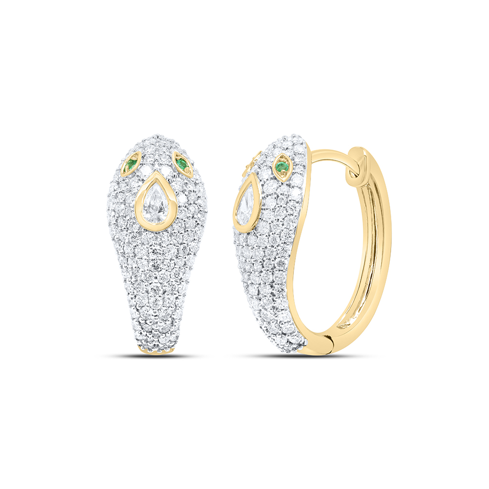 Picture of Gold N Diamonds 183330 1 CTW 14K Yellow Gold Diamond ANA M 0.02 CTW Round Emerald & 4 x 3 mm CPS Natural Gem Snake Hoop Earring