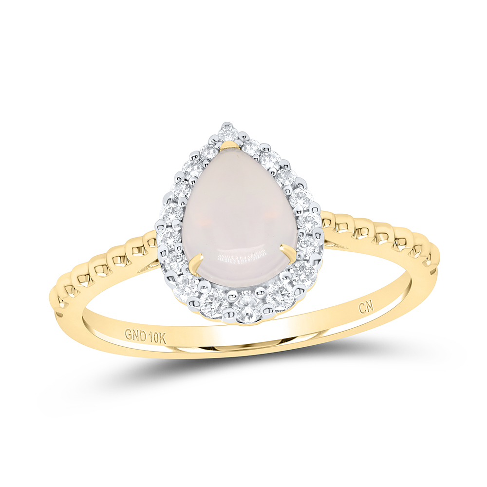 Picture of Gold N Diamonds 183889 0.2 CTW Diamond CN 8 x 6 mm Pear-Opal NAT Gemstone Ring