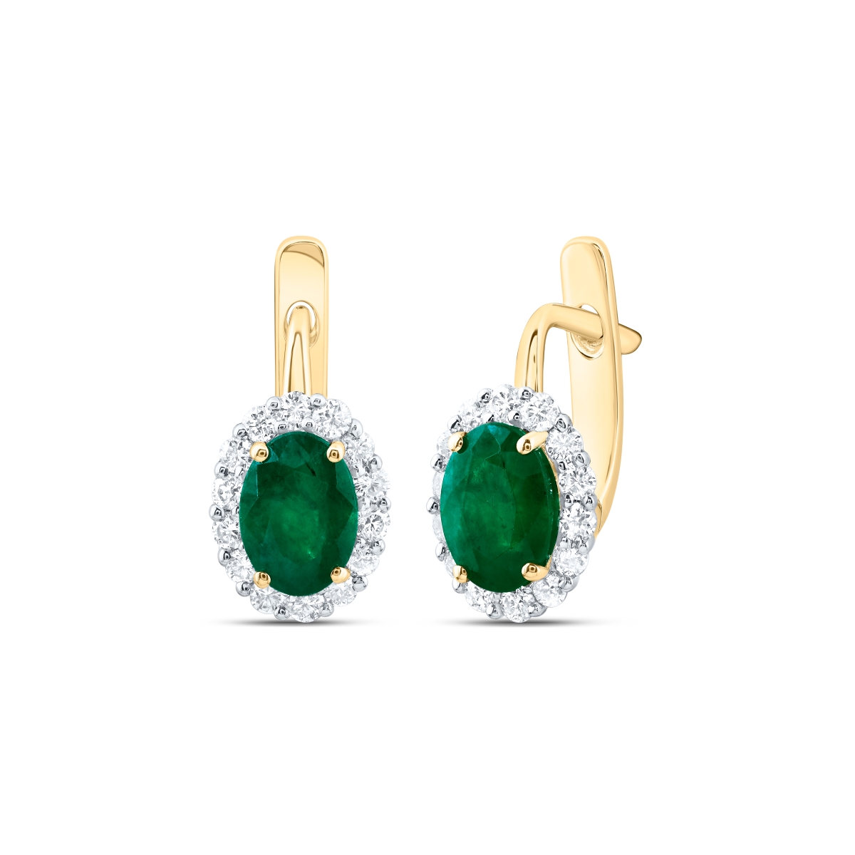Picture of Gold N Diamonds 184678 0.5 CTW 14K Yellow Gold Diamond CN 7 x 5 mm Oval Emerald Natural Gem Hoop Earring