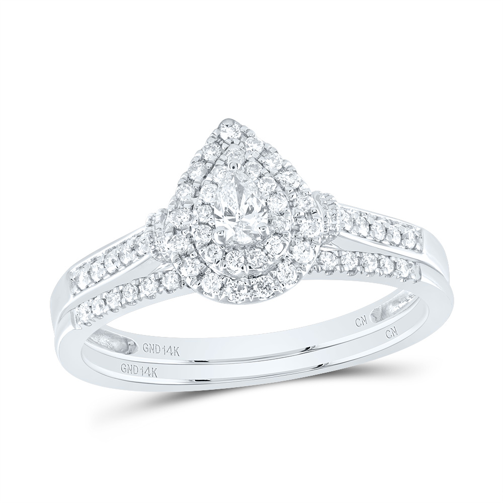 Picture of Gold N Diamonds 183406 0.33 CTW 14K White Gold Diamond CN Pear Double Halo Bridal Ring Set