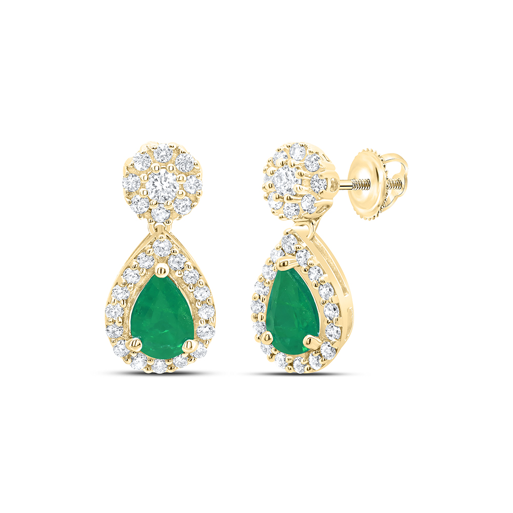Picture of Gold N Diamonds 183717 0.37 CTW 14K Yellow Gold Diamond ANA M 6 x 4 mm Pear Emerald Natural Gem Earring