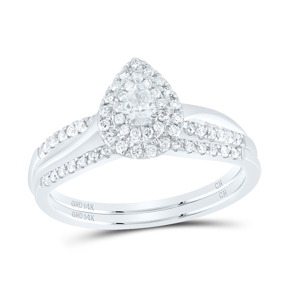 Picture of Gold N Diamonds 183428 0.33 CTW 14K White Gold Diamond CN Pear Double Halo Bridal Ring Set