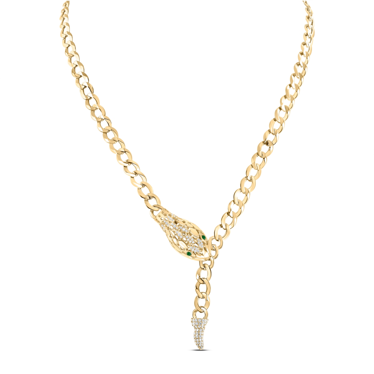 Picture of Gold N Diamonds 185180 18 in. 0.75 CTW Diamond ANA M 0.1 Cut RD-EM NAT Gemstone Snake Necklace