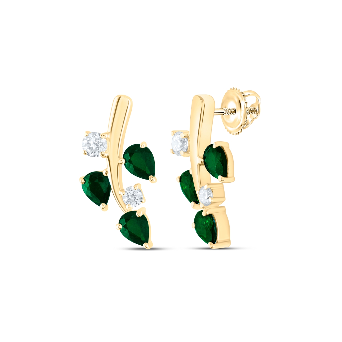 Picture of Gold N Diamonds 184320 0.2 CTW 14K Yellow Gold Diamond ANA M 1 CTW Pear Emerald Natural Gem Fashion Earring