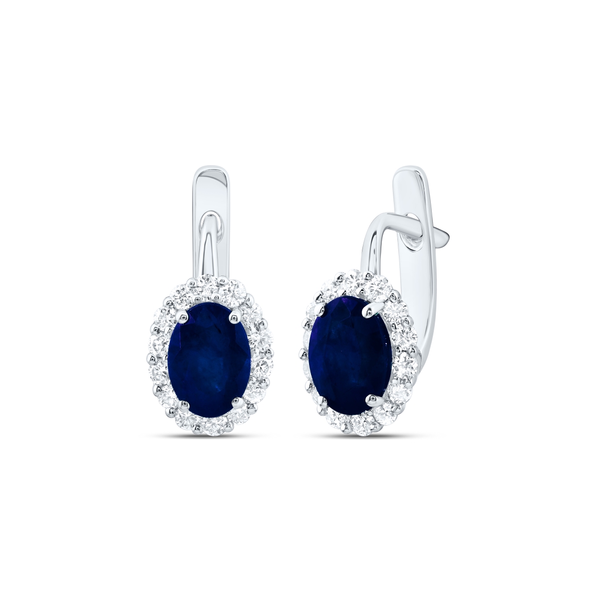 Picture of Gold N Diamonds 184679 0.5 CTW 14K White Gold Diamond CN 7 x 5 mm Oval Blue Sapphire Natural Gem Hoop Earring