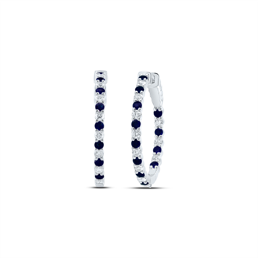 Picture of Gold N Diamonds 185122 0.87 CTW 14K White Gold Diamond CN 1.37 CTW Round Blue Sapphire Natural Gem Hoop Earring