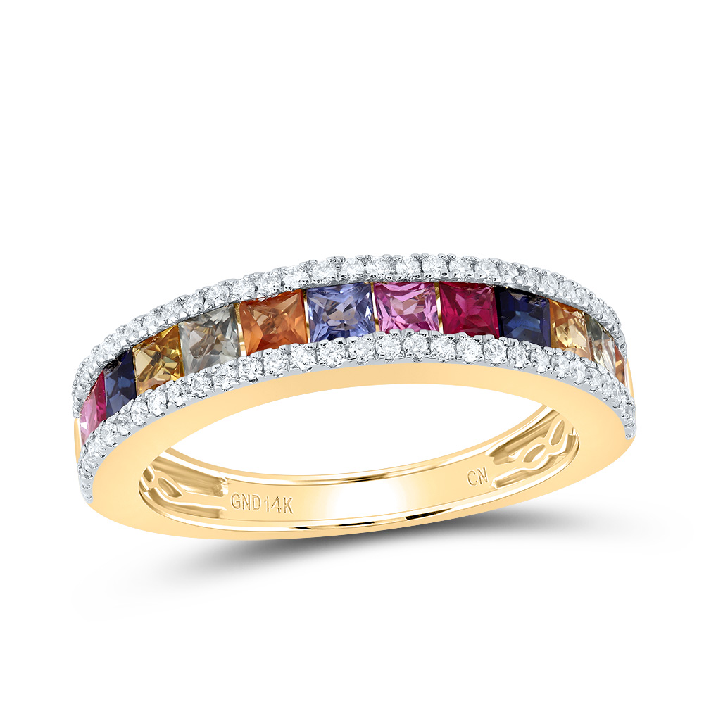 Picture of Gold N Diamonds 185361 0.25 CTW Diamond CN 1.37 Cut PR-NAT Gemstone Multi Clear Sapphire Ring