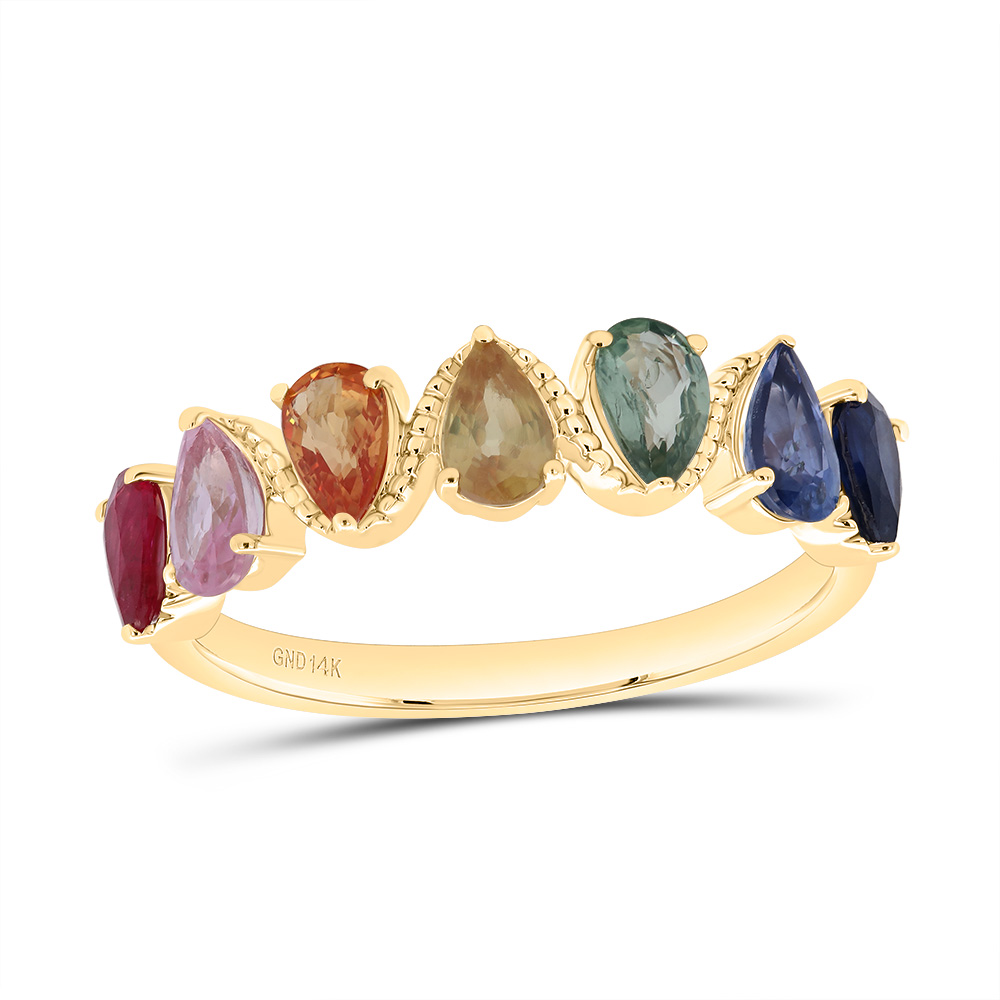 Picture of Gold N Diamonds 185781 1.75 CTW PS-NAT Gemstone Multi Clear Sapphire Pear Ring