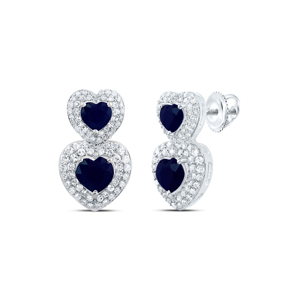 Picture of Gold N Diamonds 186681 0.5 CTW 14K White Gold Diamond CN 2.25 CTW Blue Sapphire Natural Gem Fashion Heart Earring