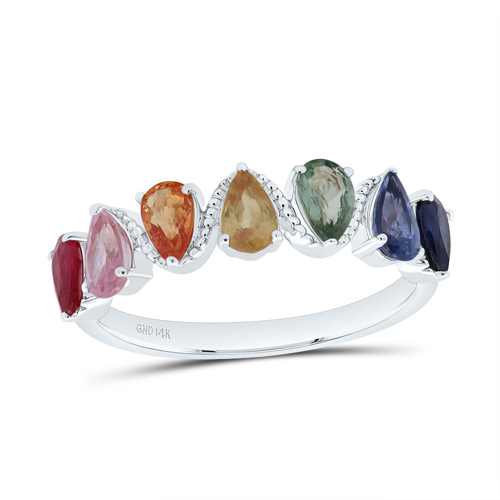 Picture of Gold N Diamonds 185782 1.75 CTW PS-NAT Gemstone Multi Clear Sapphire Pear Ring