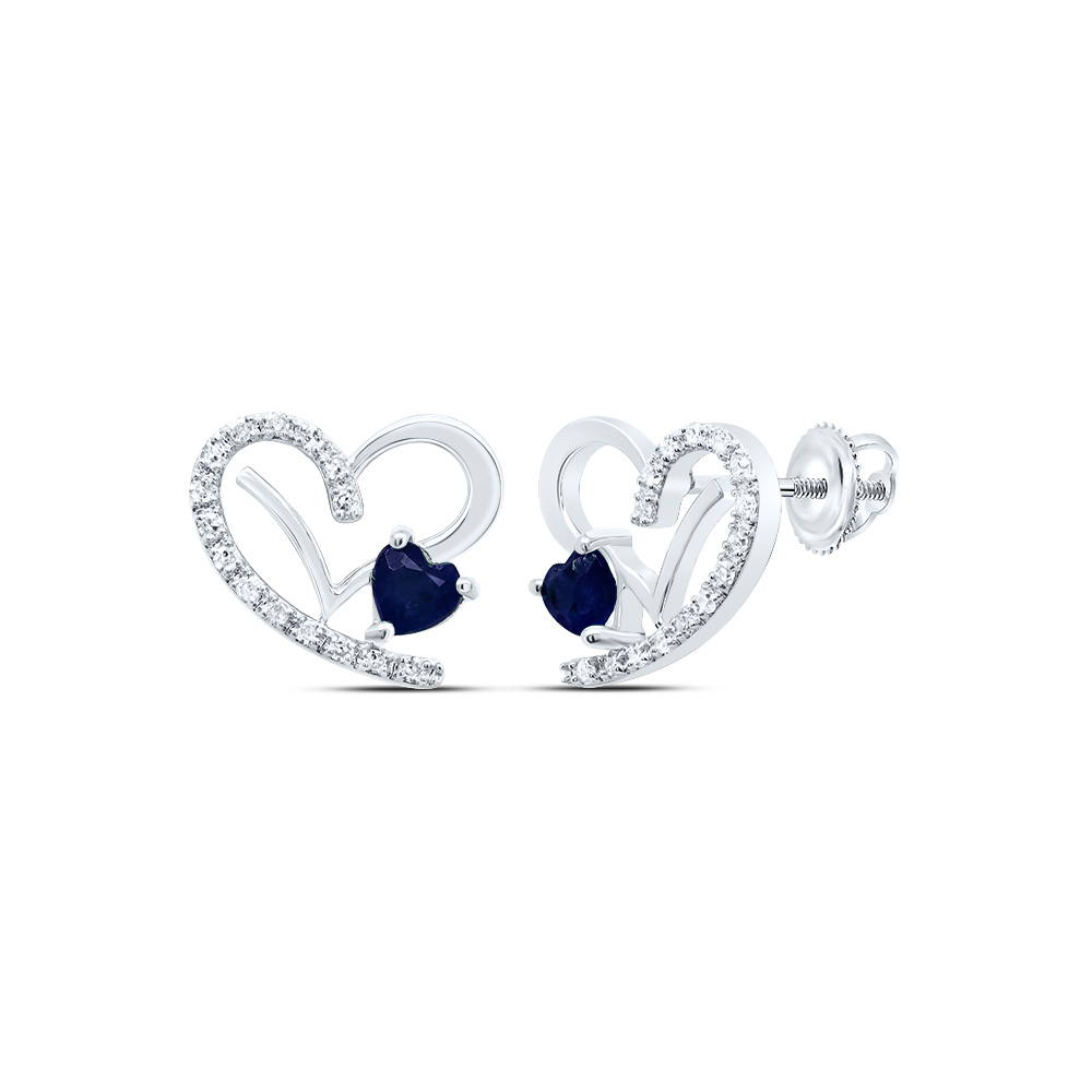 Picture of Gold N Diamonds 186539 0.12 CTW 14K White Gold Diamond CN 3.5 x 3.5 mm Blue Sapphire Natural Gem Heart Stud Earring