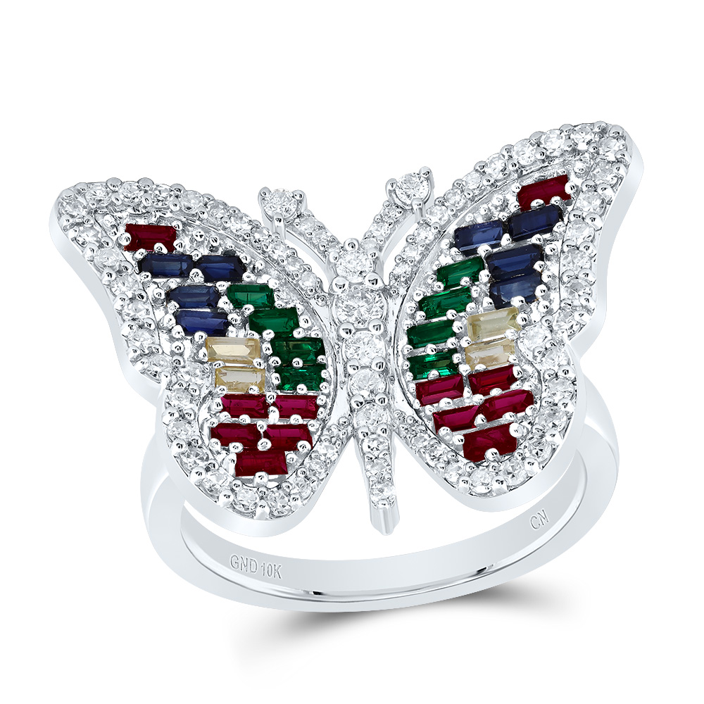 Picture of Gold N Diamonds 187018 0.5 CTW Diamond CN 0.75 Cut Bag-NAT Gemstone Multi Clear Sapphire Butterfly Ring