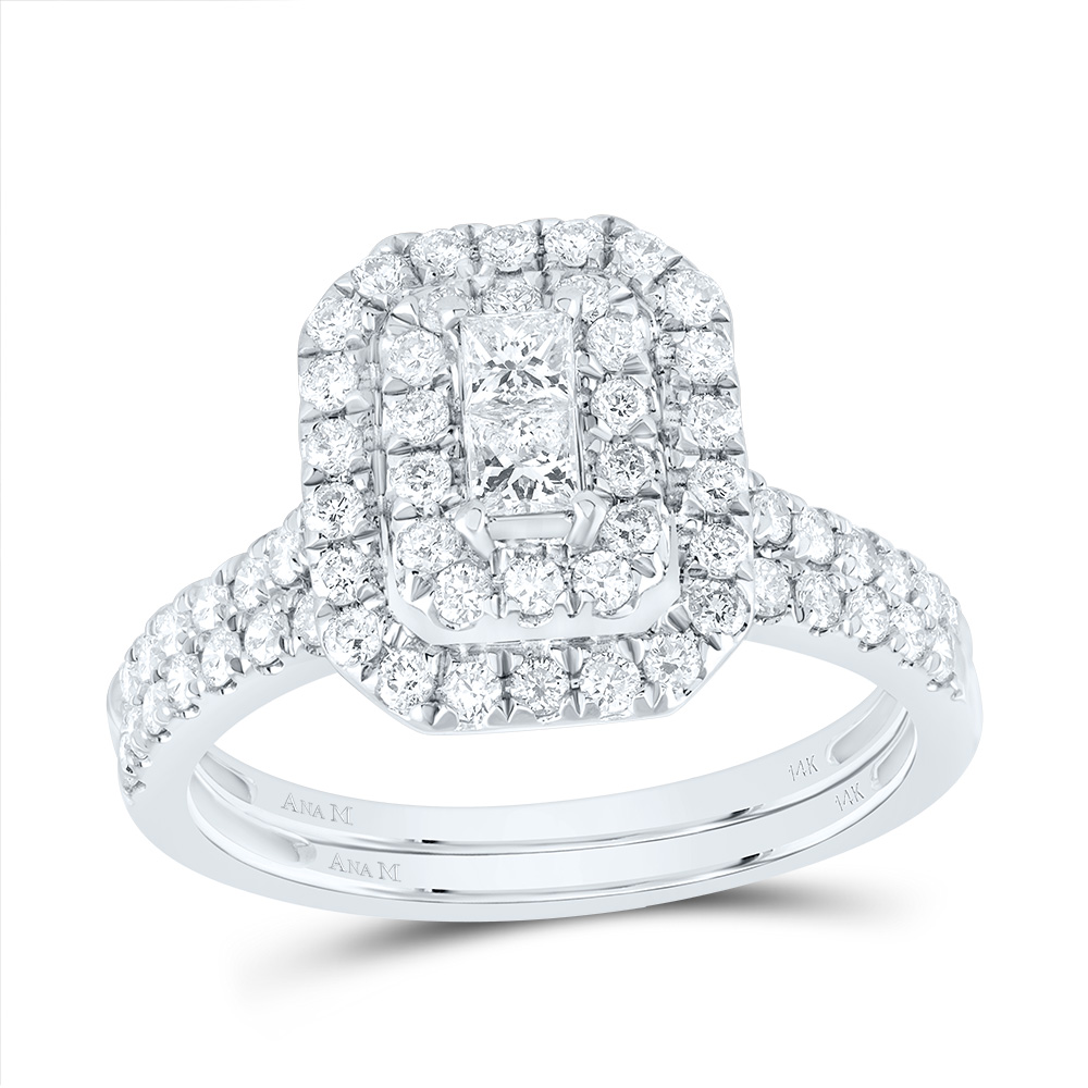 Picture of Gold N Diamonds 187518 1 CTW 14K White Gold Diamond ANA M Emerald Double Halo Fashion Bridal Ring Set