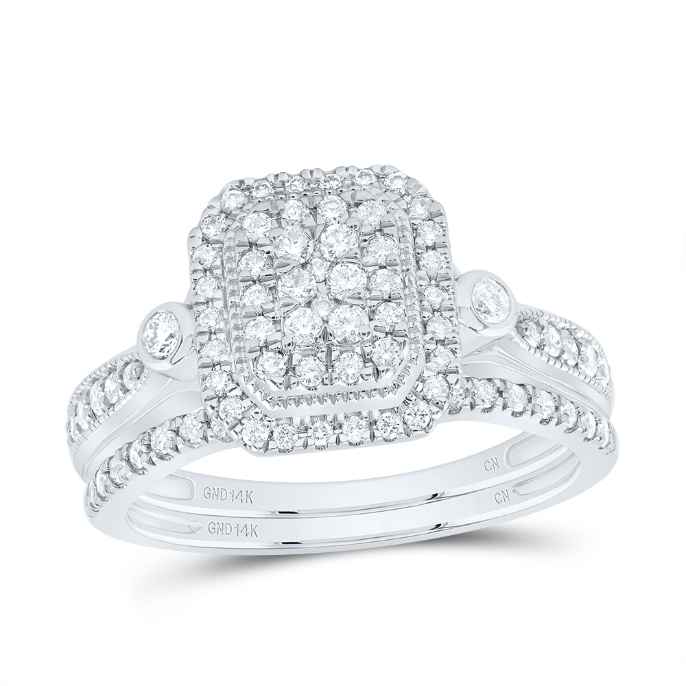 Picture of Gold N Diamonds 187595 0.5 CTW 14K White Gold Diamond CN Emerald Double Halo Bridal Ring Set