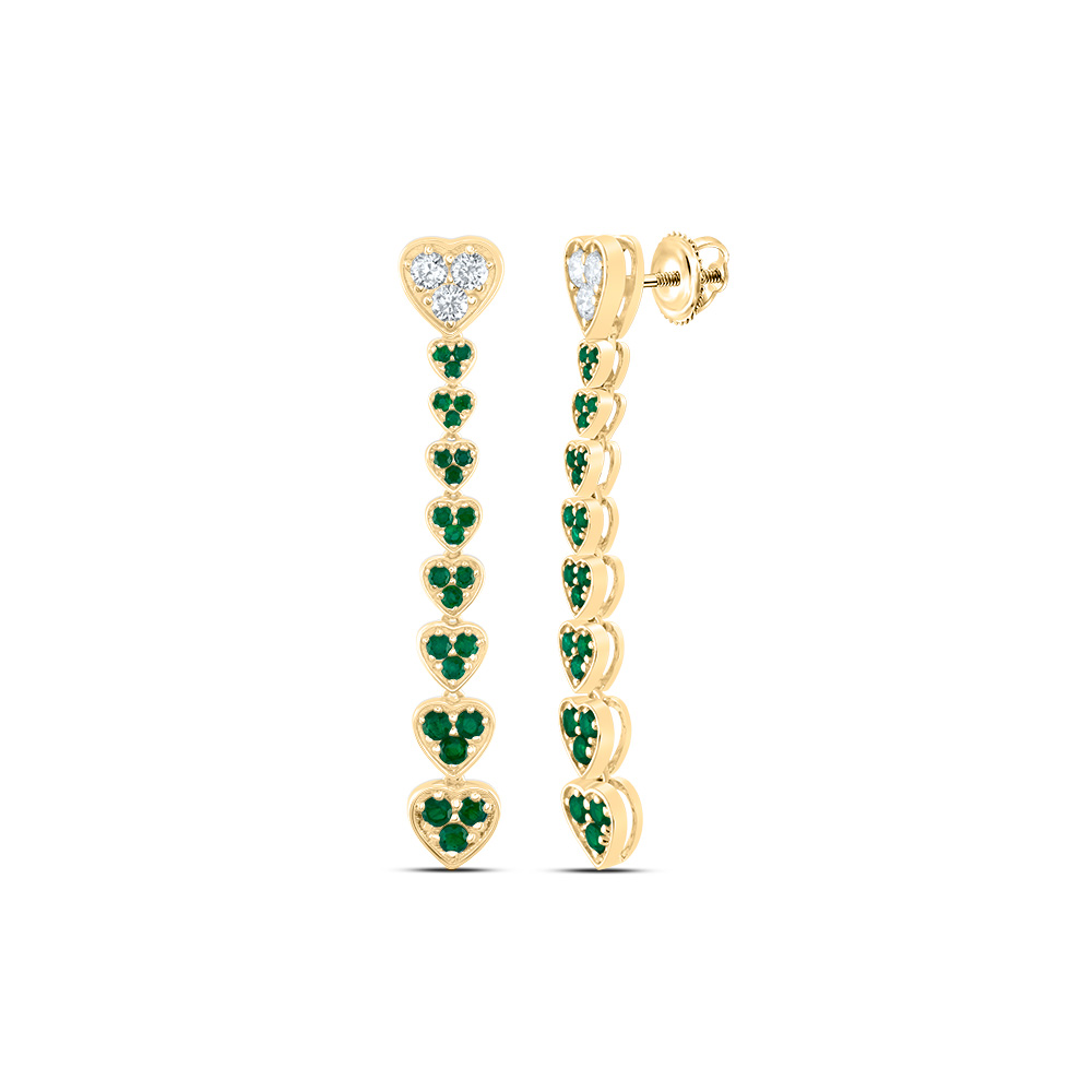 Picture of Gold N Diamonds 186141 0.33 CTW 14K Yellow Gold Diamond ANA M 0.62 CTW Round Emerald Natural Gem Heart Dangling Earring