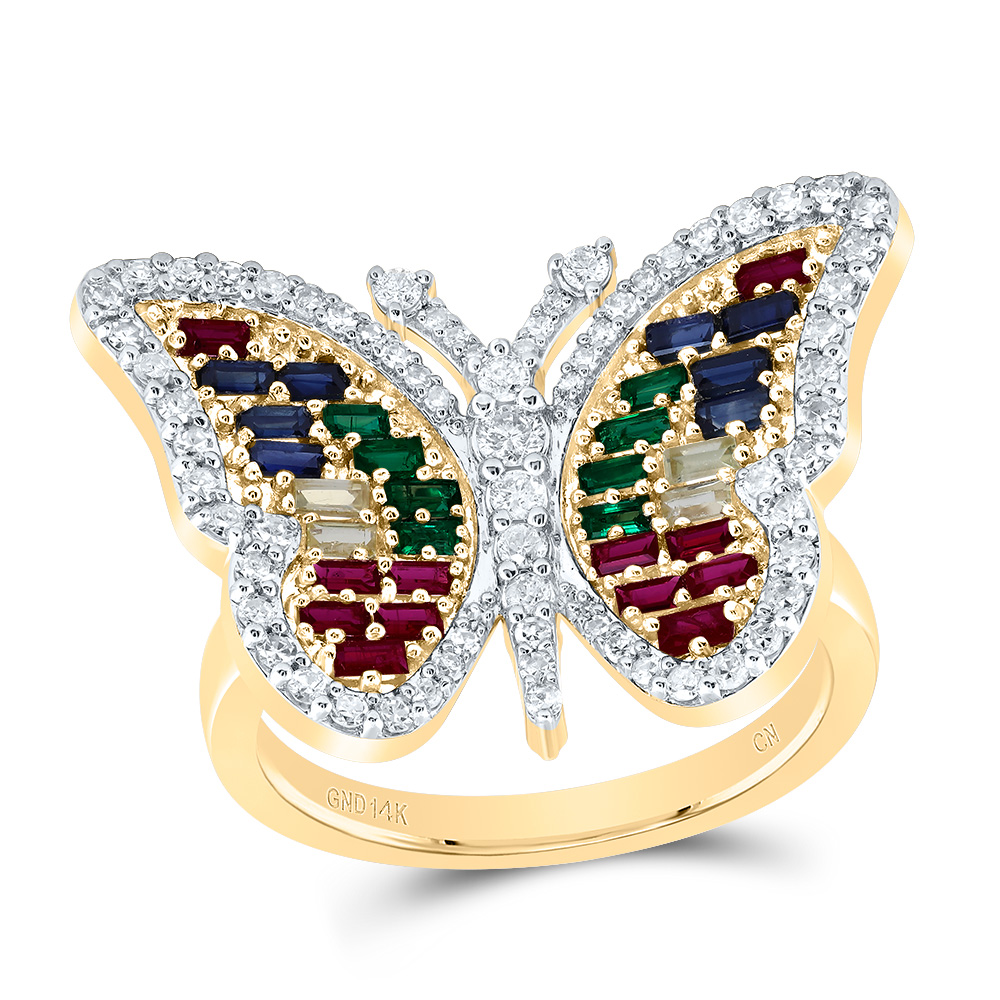 Picture of Gold N Diamonds 187019 0.5 CTW Diamond CN 0.75 Cut Bag-NAT Gemstone Multi Clear Sapphire Butterfly Ring