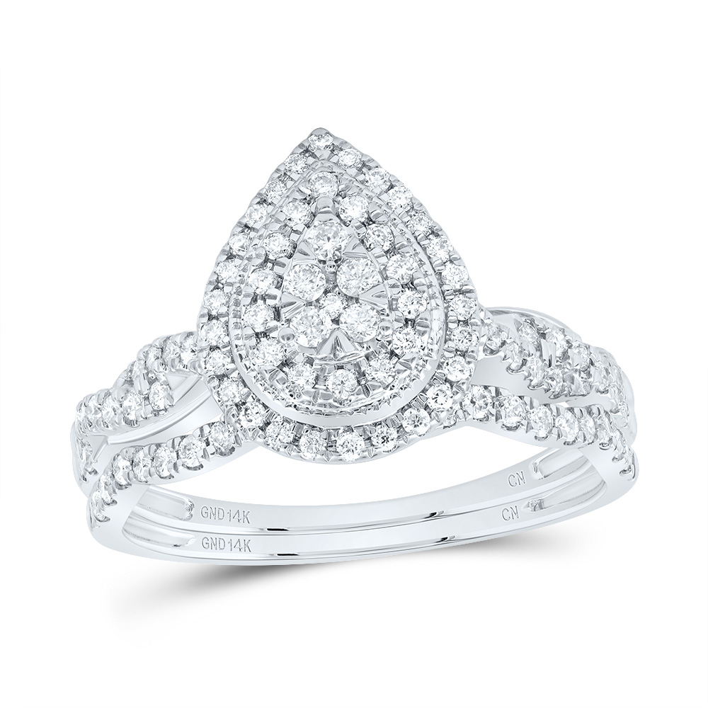 Picture of Gold N Diamonds 187589 0.5 CTW 14K White Gold Diamond CN Pear Double Halo Bridal Ring Set