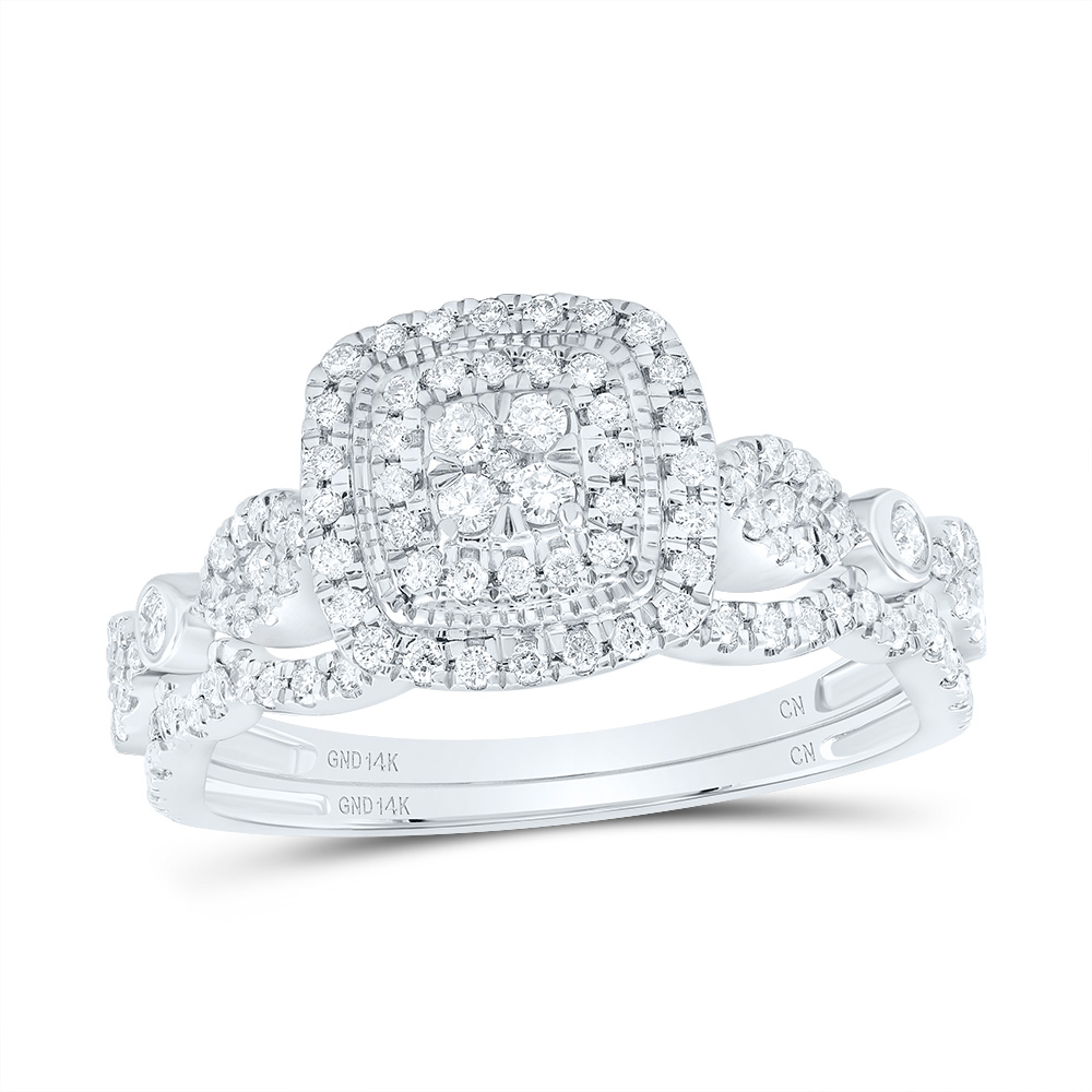 Picture of Gold N Diamonds 187583 0.5 CTW 14K White Gold Diamond CN Cushion Double Halo Bridal Ring Set