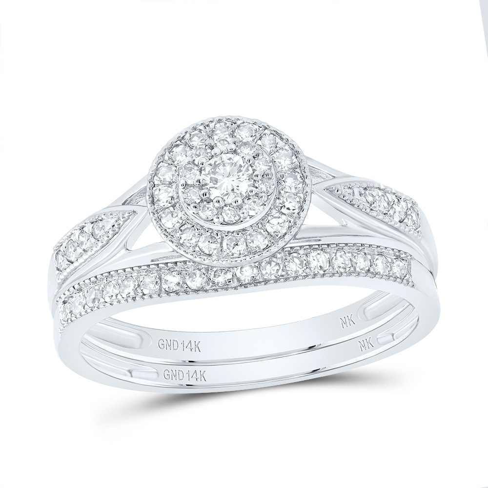 Picture of Gold N Diamonds 187702 0.37 CTW 14K White Gold Diamond NK Round Double Halo Bridal Ring Set