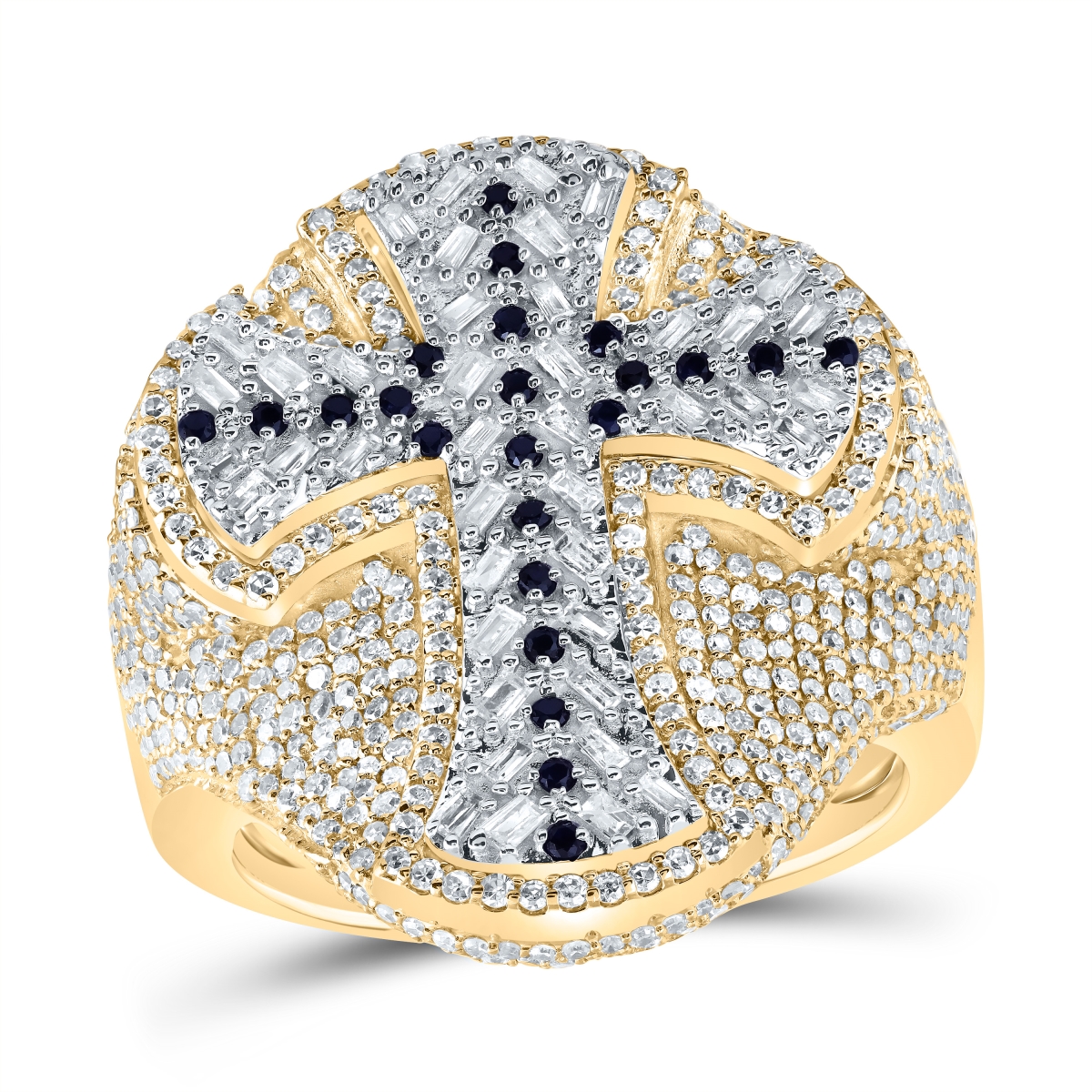 Picture of Gold N Diamonds 189231 2.87 CTW Diamond NK 0.2 Cut RD-BS NAT Gemstone Cross Mens Ring