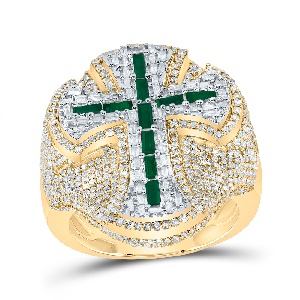 Picture of Gold N Diamonds 189238 2.87 CTW Diamond NK 0.75 Cut Bag-EM NAT Gemstone Cross Mens Ring