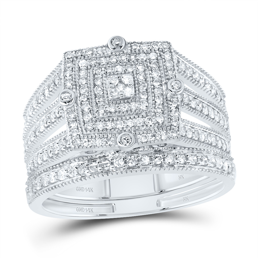Picture of Gold N Diamonds 190495 0.5 CTW 14K White Gold Diamond NK Square Double Halo Bridal Ring Set